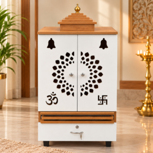 Pooja Room Cabinet, White & Neshwood Finish