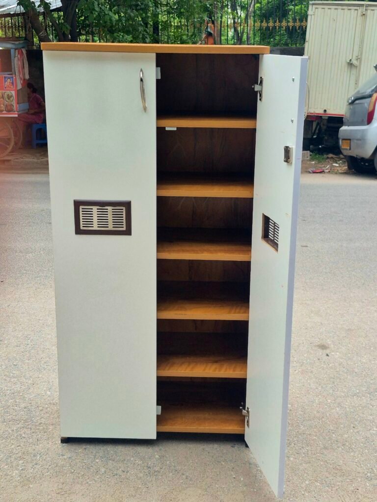 2 Door Shoe Rack for Home - White & Mango Wood