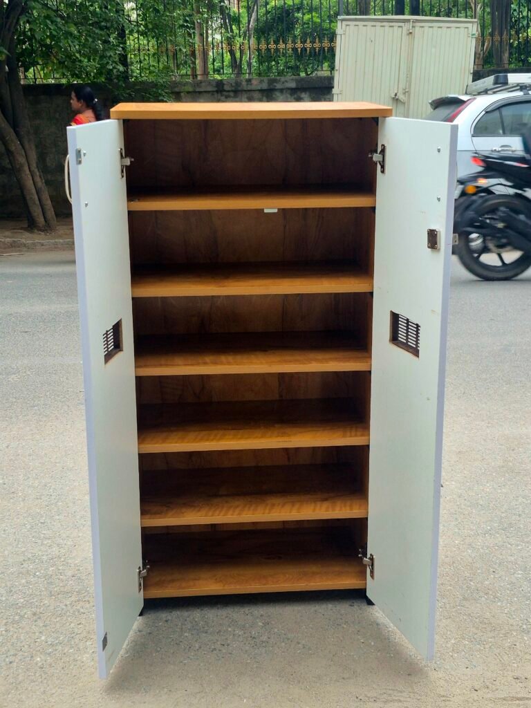 2 Door Shoe Rack for Home - White & Mango Wood