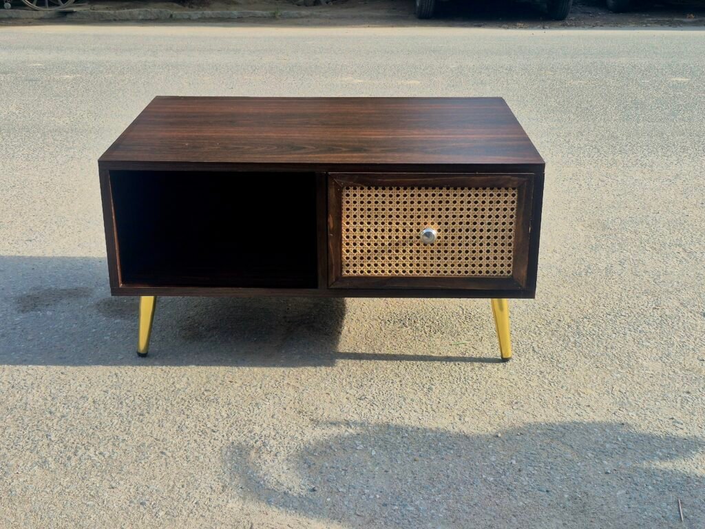 Premium Rattan Coffee Table with Golden Legs