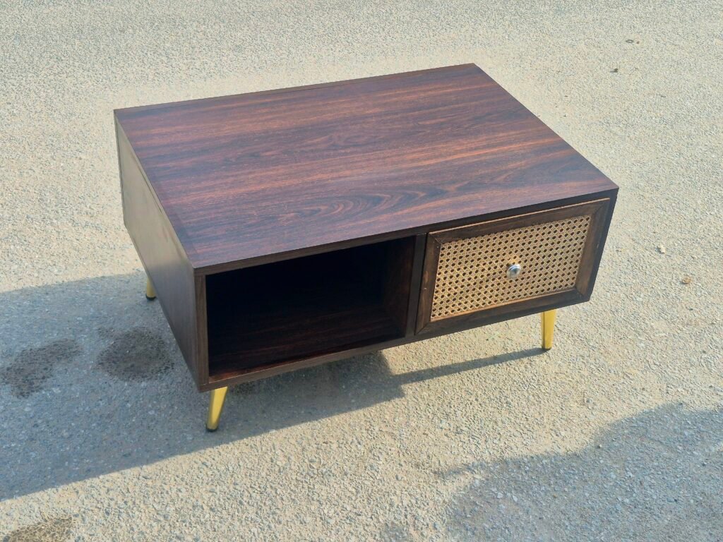 Premium Rattan Coffee Table with Golden Legs