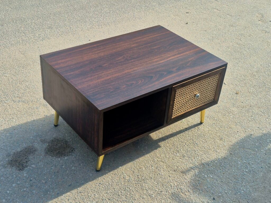 Premium Rattan Coffee Table with Golden Legs