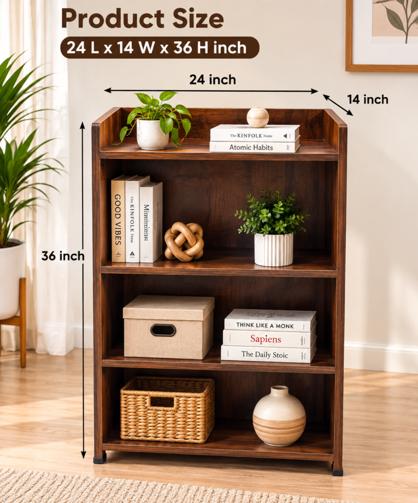Open Bookshelf / Kitchen Shelf in Brown – Wooden Storage Rack