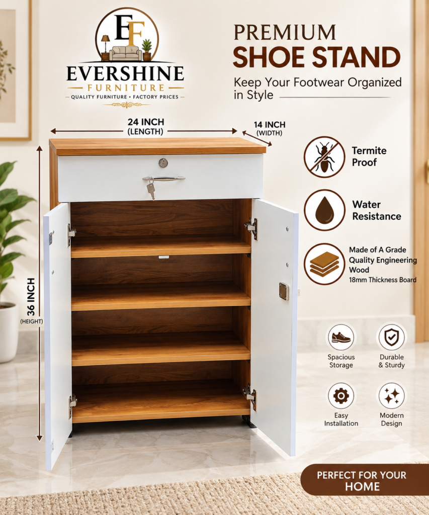Evershine Furniture Shoe Rack 24 x 14 x 36 Inches with Drawer