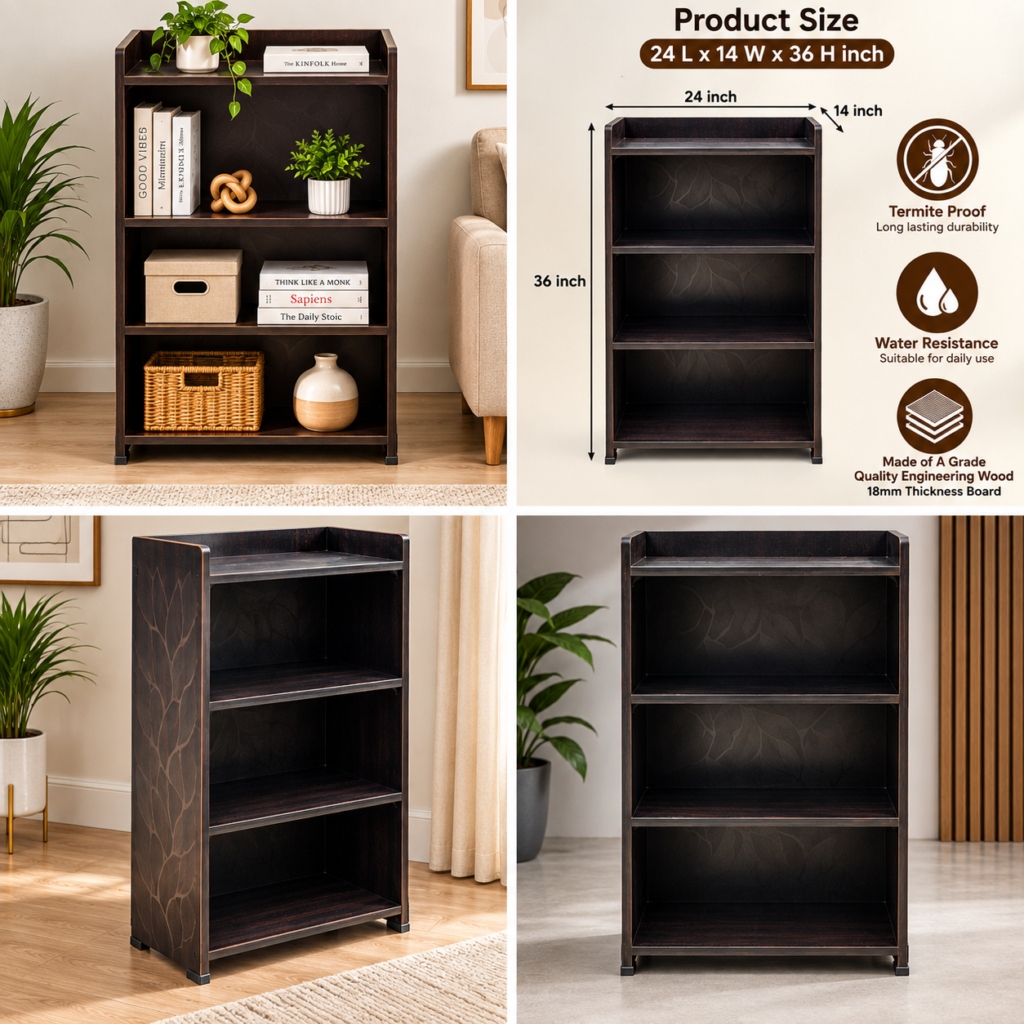 Open Bookshelf / Kitchen Shelf in Venge Ash Colour – Wooden Storage Rack