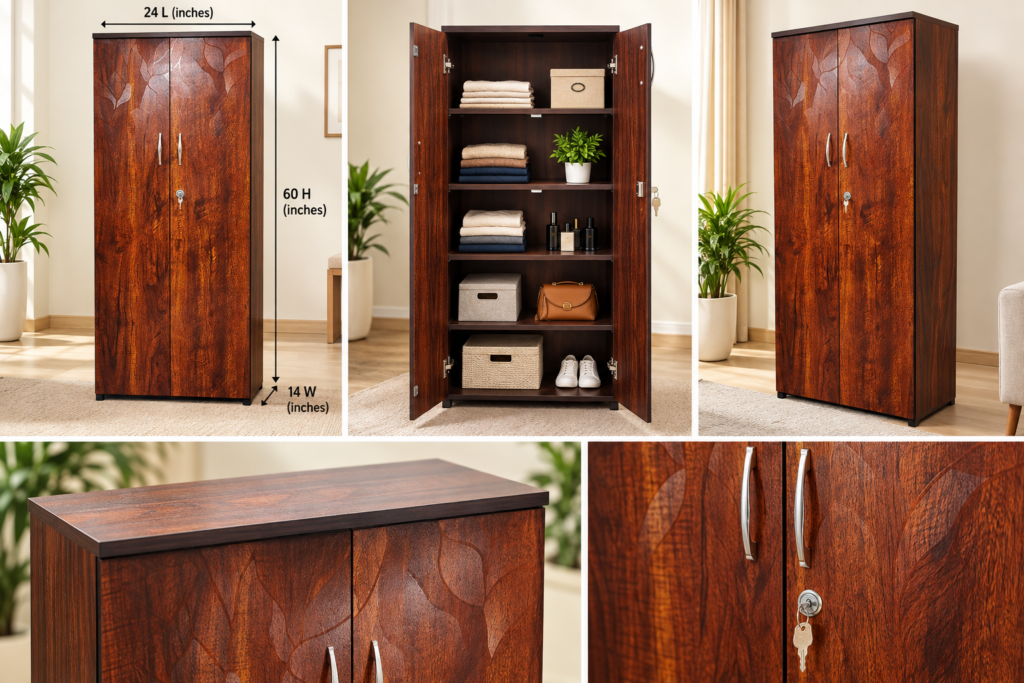 Evershine Furniture Bookshelf / Kitchen Shelf / Small Wardrobe 24 x 48 x 14 Inches