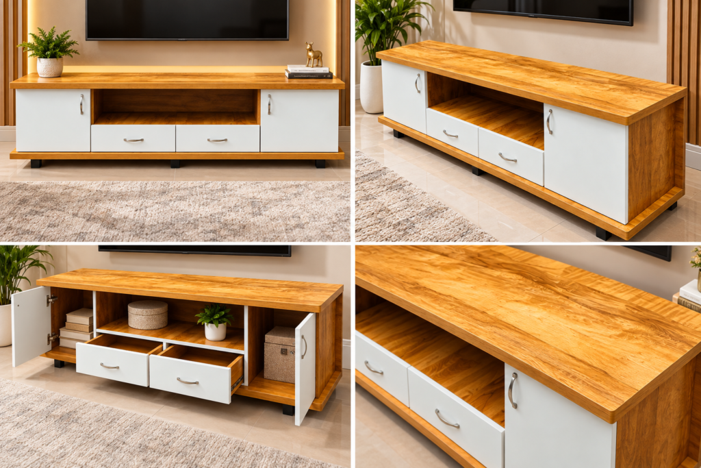 TV Cabinet with 2 Doors, Open Shelf & 2 Drawers