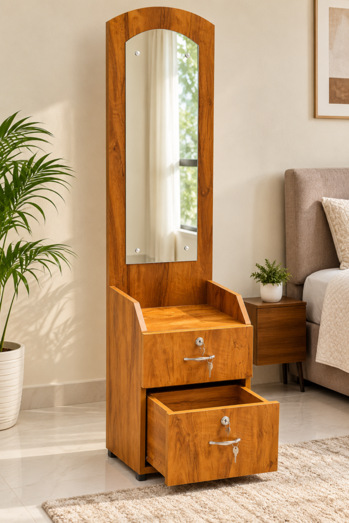 Dressing Table with Mirror & 2 Bottom Drawers - Neshwood Finish