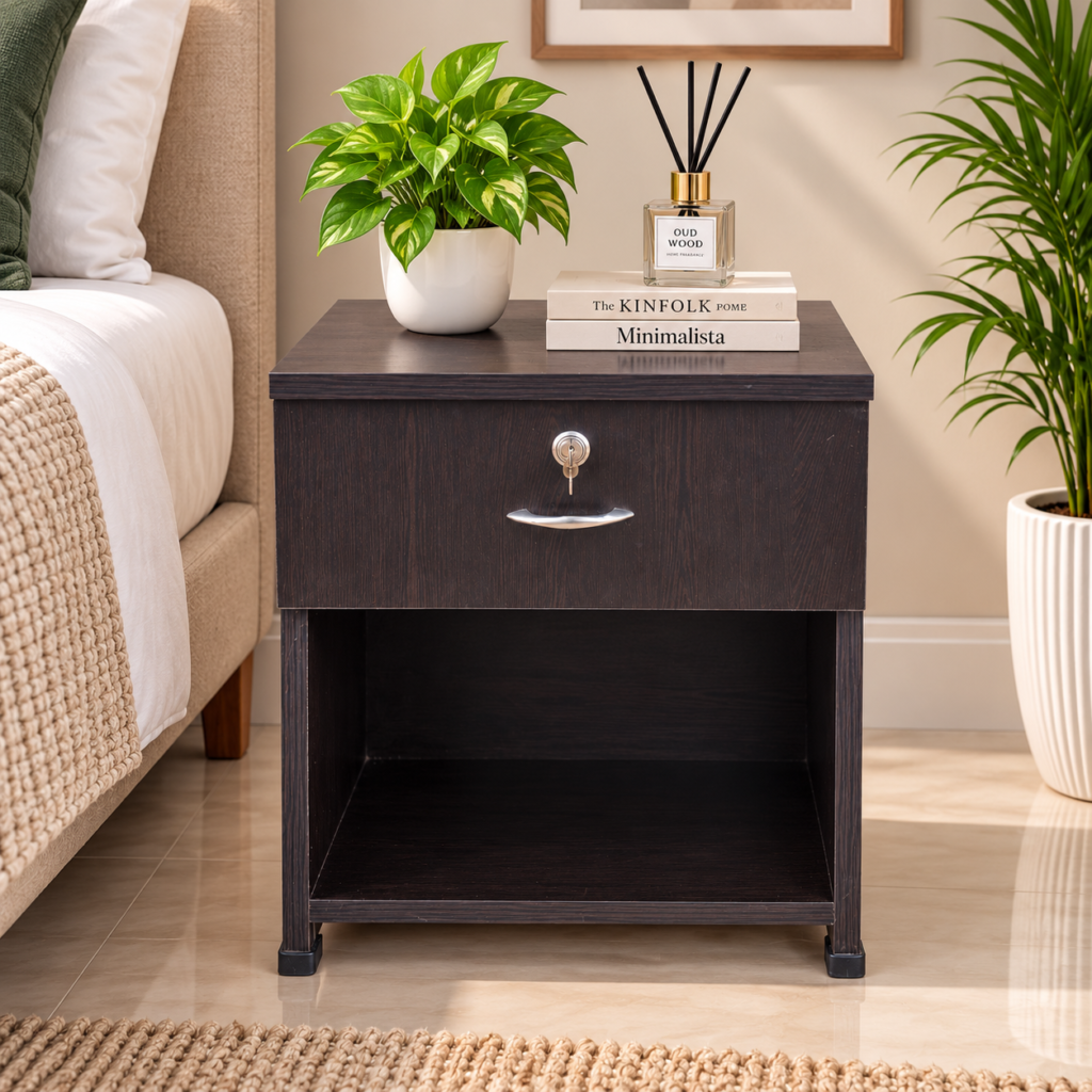 Bedside Table with Single Drawer Brown