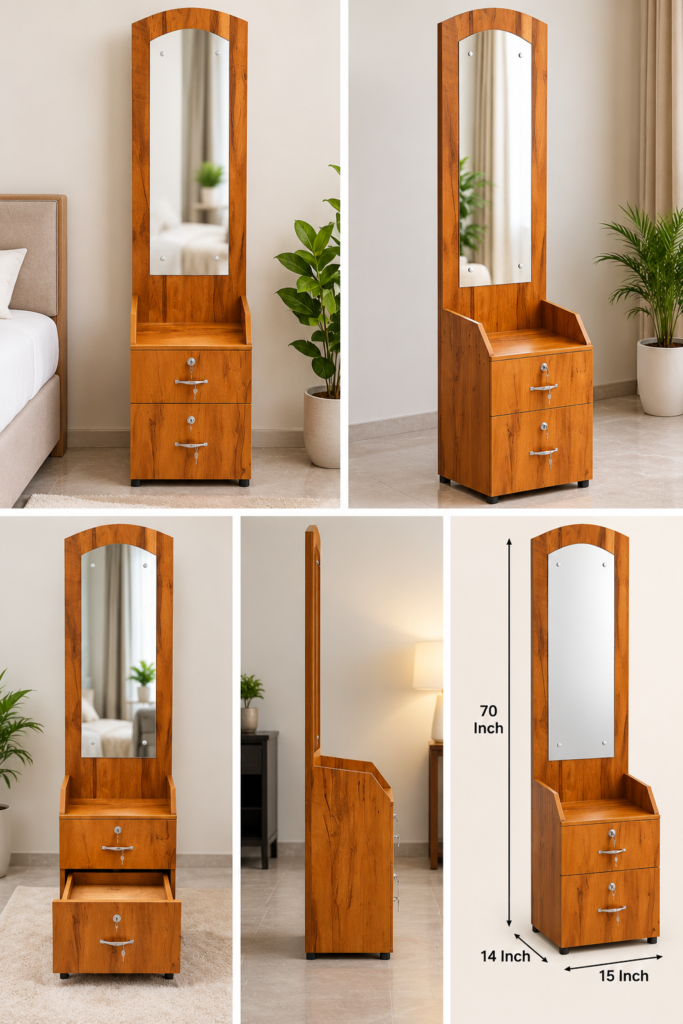 Dressing Table with Mirror & 2 Bottom Drawers - Neshwood Finish