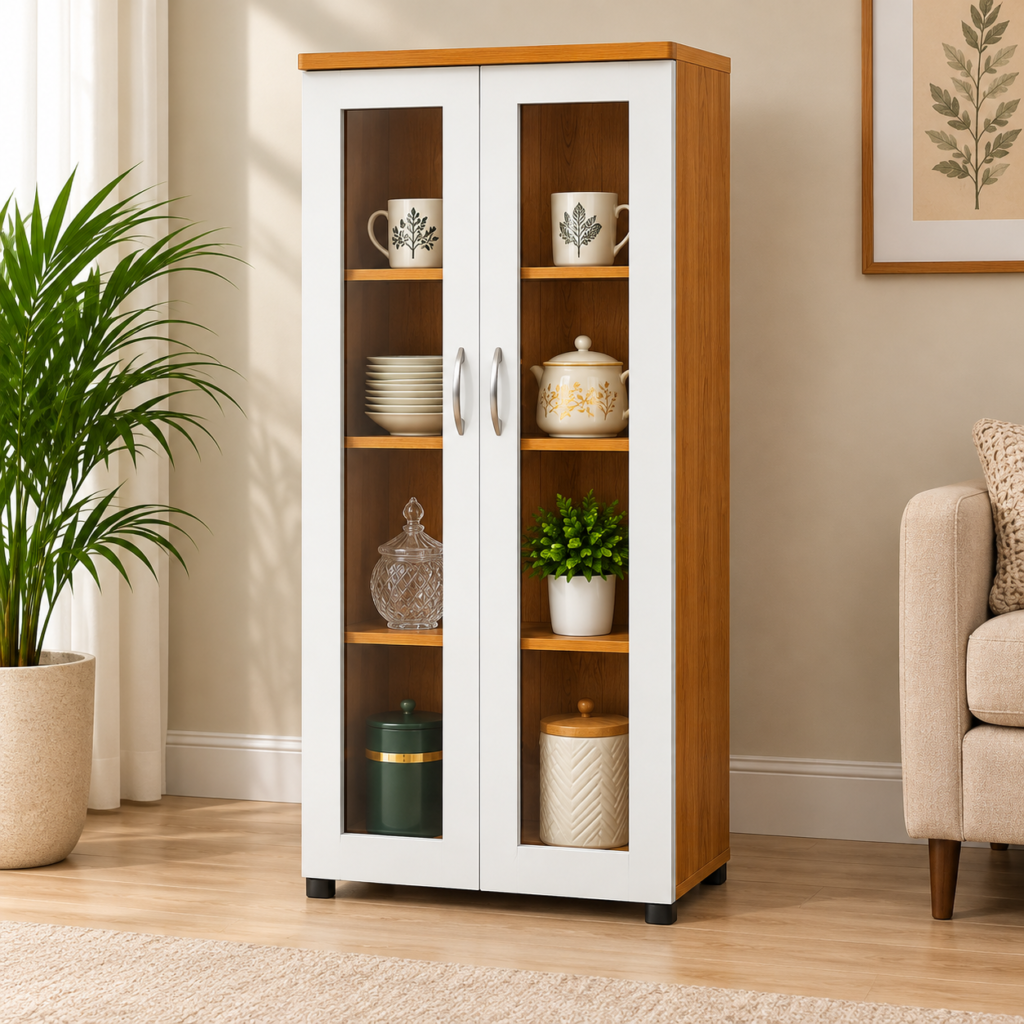 Display Cabinet with 4 Compartments, Multipurpose Showcase for Living Room