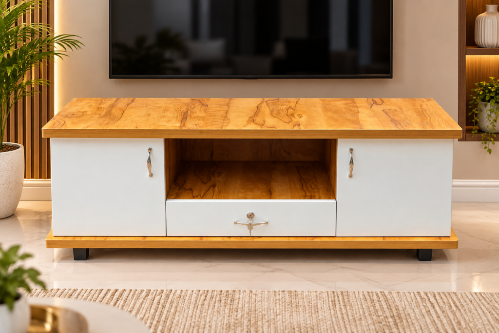 TV Cabinet with 2 Doors, Open Shelf & Drawer, Entertainment Center for Living Room