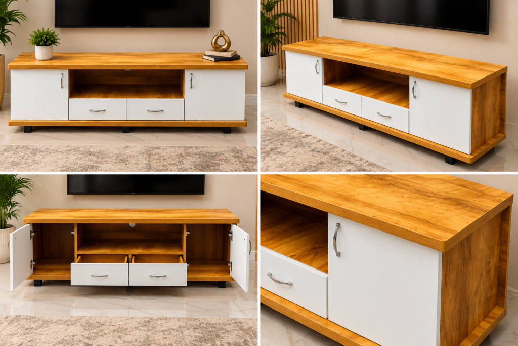 TV Cabinet with 2 Doors, Open Shelf & 2 Drawers
