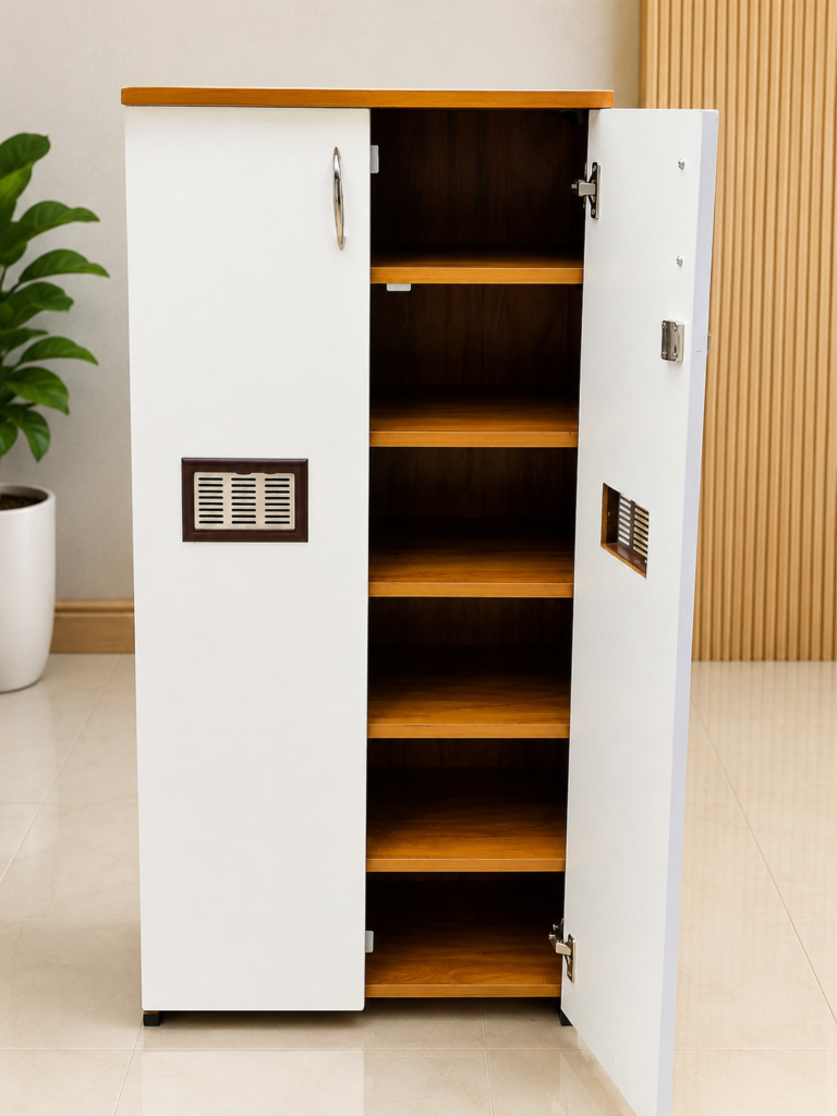 2 Door Shoe Rack for Home - White & Mango Wood