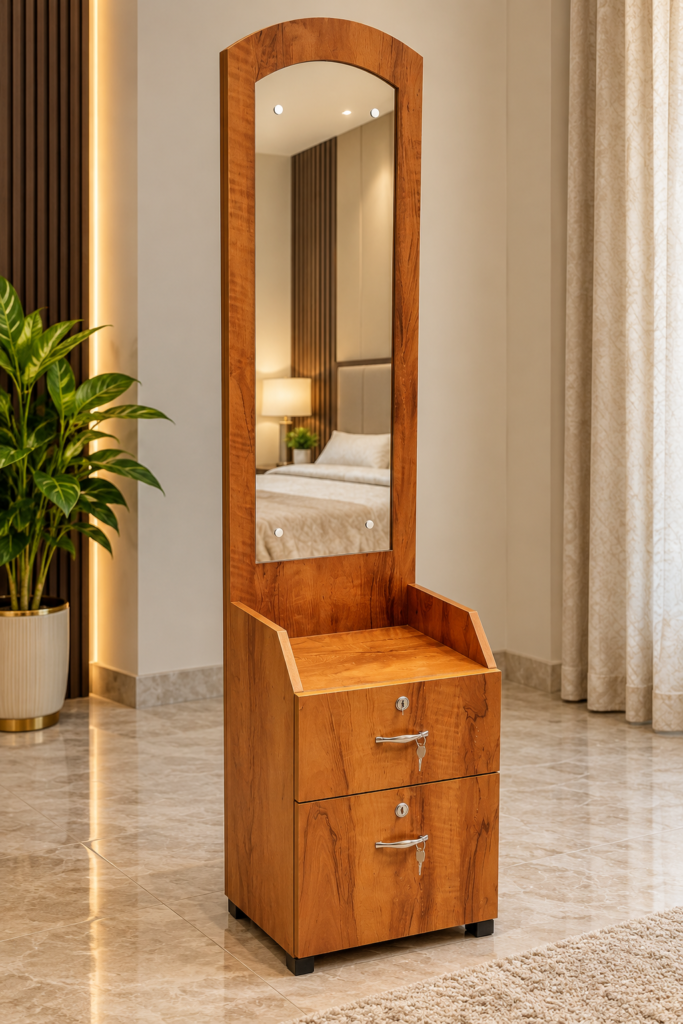 Dressing Table with Mirror & 2 Bottom Drawers - Neshwood Finish