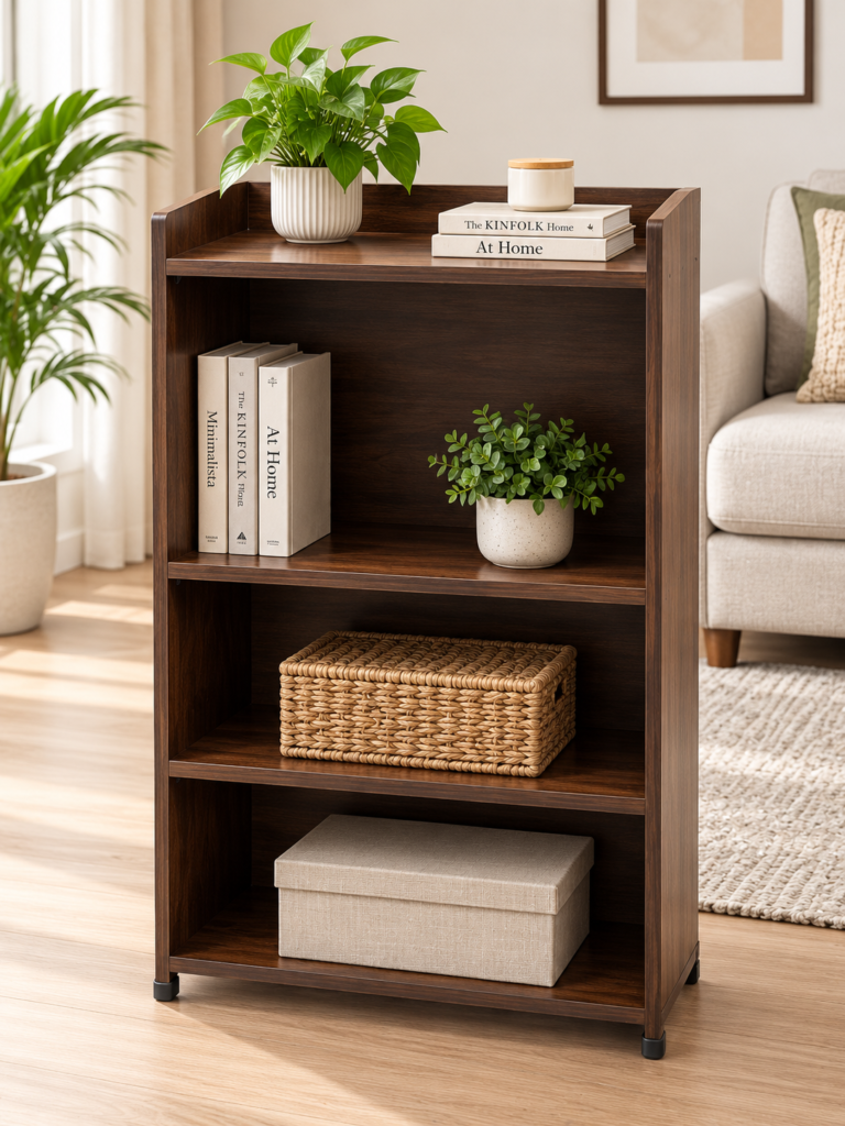 Open Bookshelf / Kitchen Shelf in Brown – Wooden Storage Rack