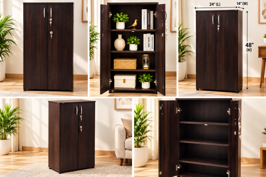 Evershine Furniture Bookshelf / Kitchen Shelf / Small Wardrobe 24 x 48 x 14 Inches