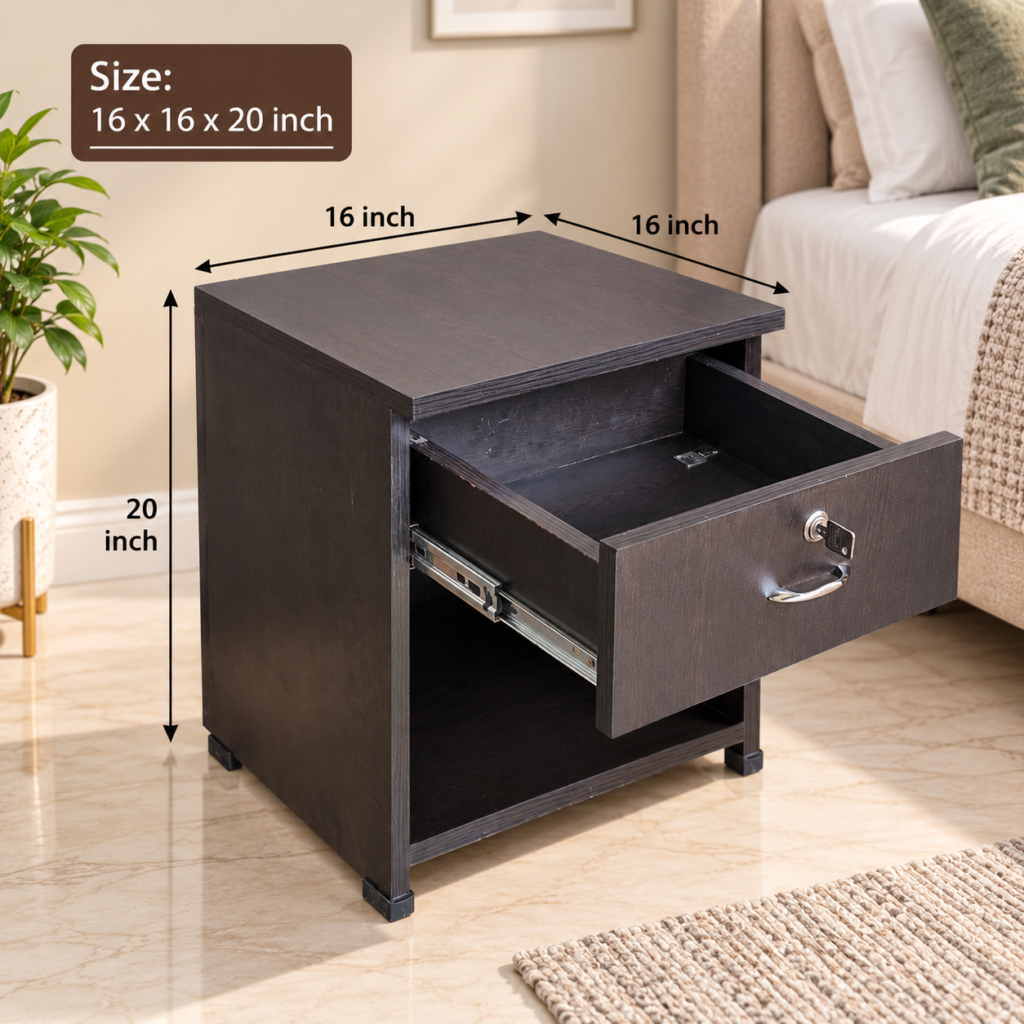 Bedside Table with Single Drawer Brown