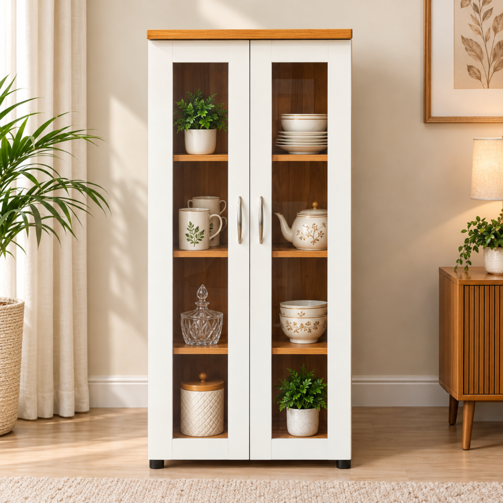 Display Cabinet with 4 Compartments, Multipurpose Showcase for Living Room