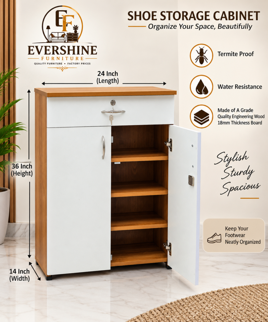 Evershine Furniture Shoe Rack 24 x 14 x 36 Inches with Drawer