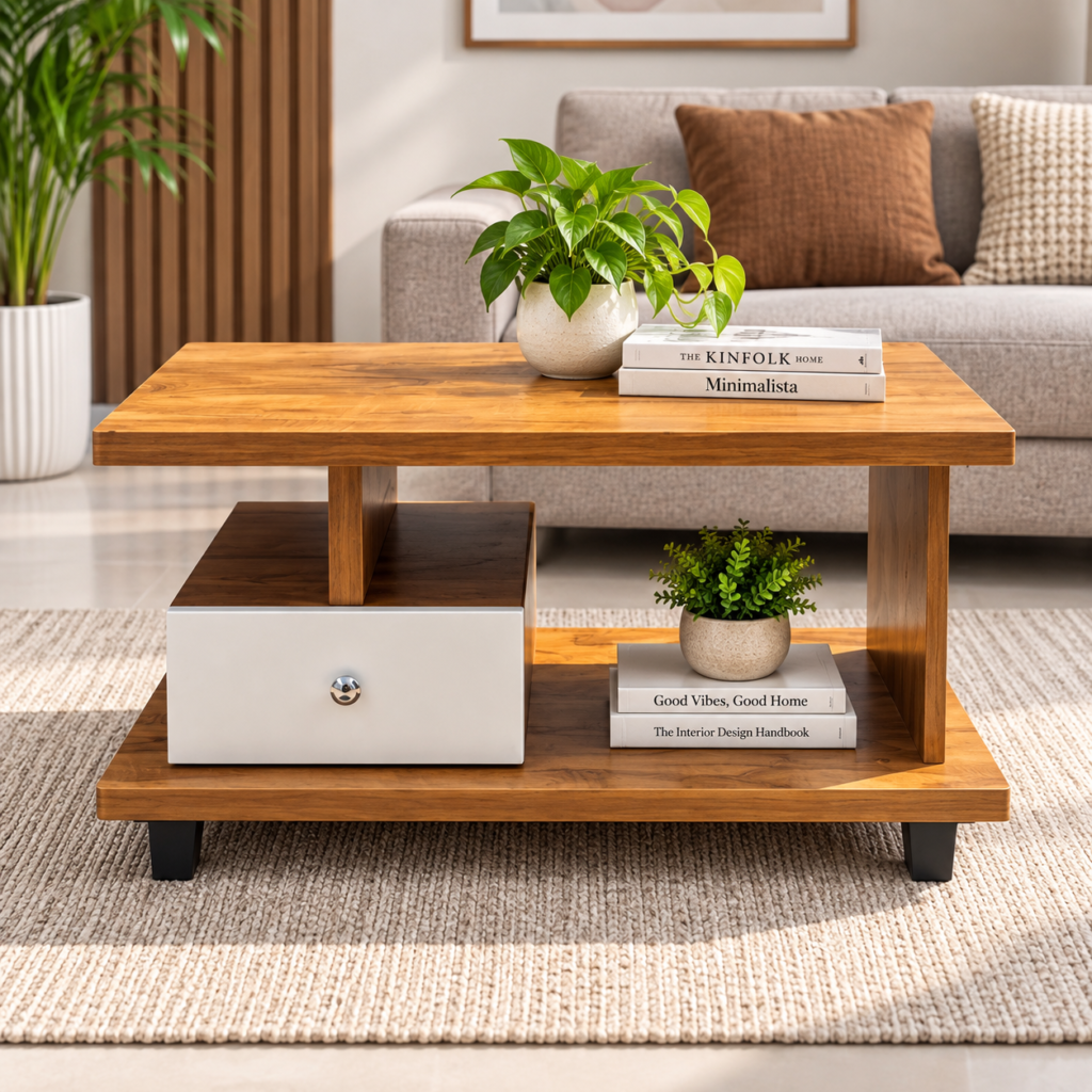 Modern Coffee Table – White & Nashwood