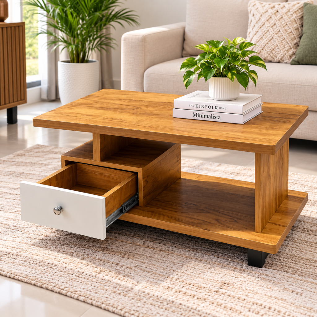 Modern Coffee Table – White & Nashwood