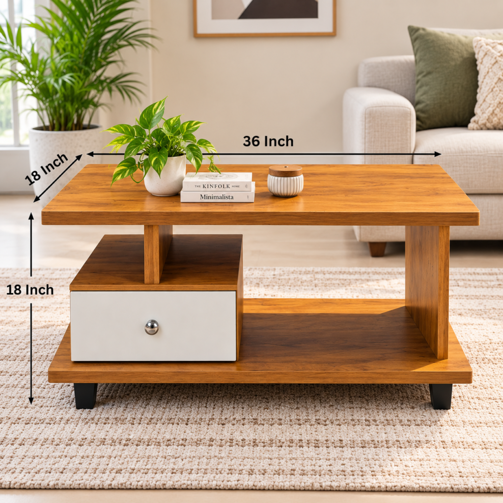 Modern Coffee Table – White & Nashwood