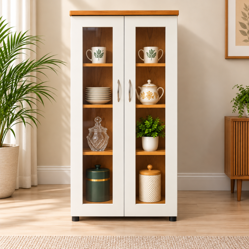 Display Cabinet with 4 Compartments, Multipurpose Showcase for Living Room