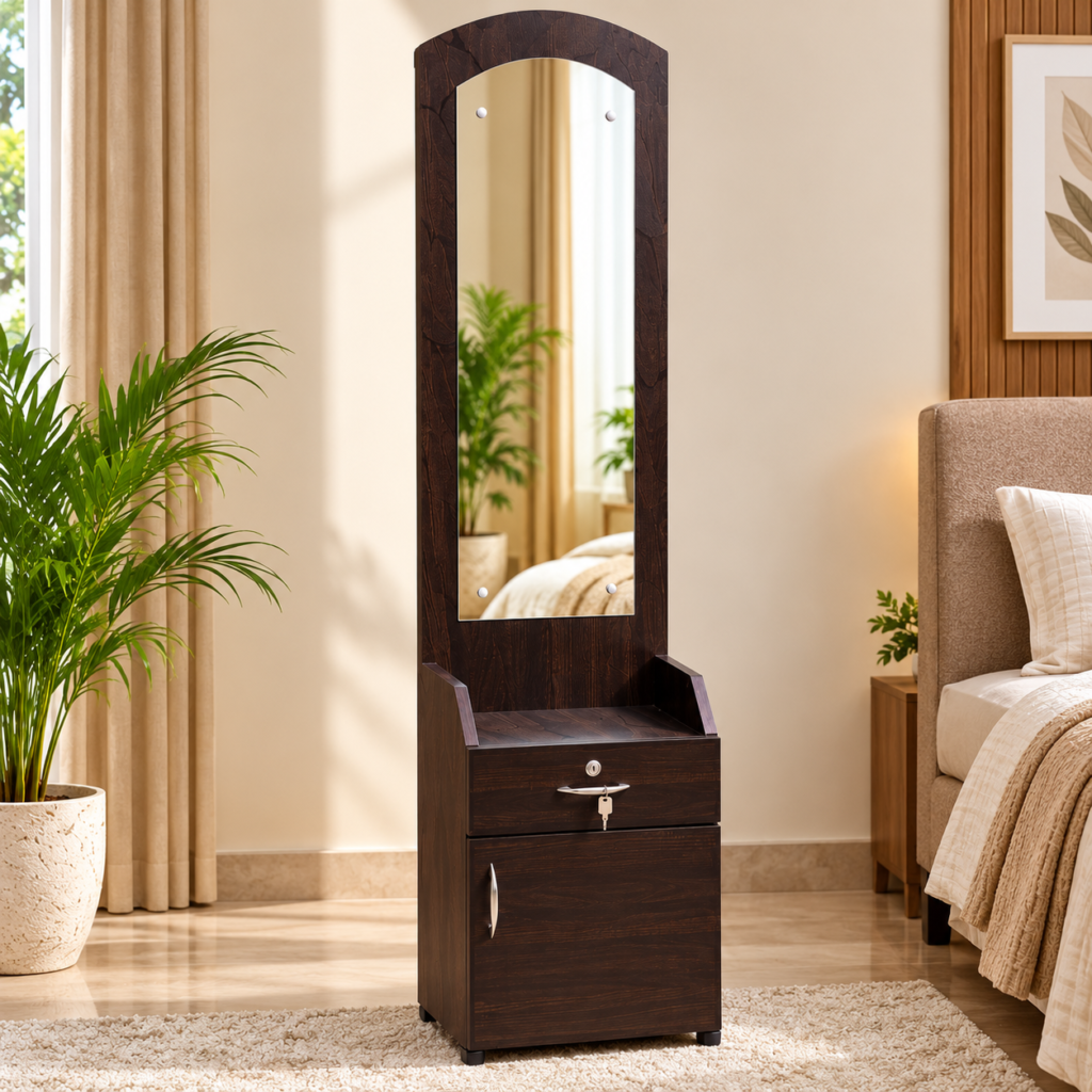 Dressing Table with Mirror, Drawer & Bottom Storage
