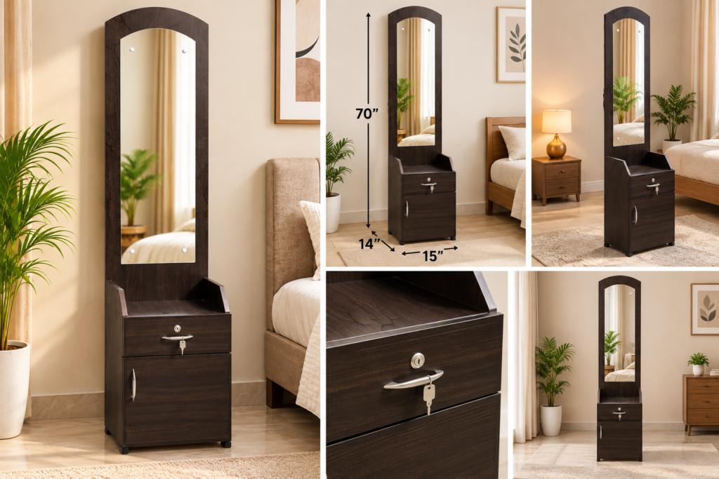Dressing Table with Mirror, Drawer & Bottom Storage