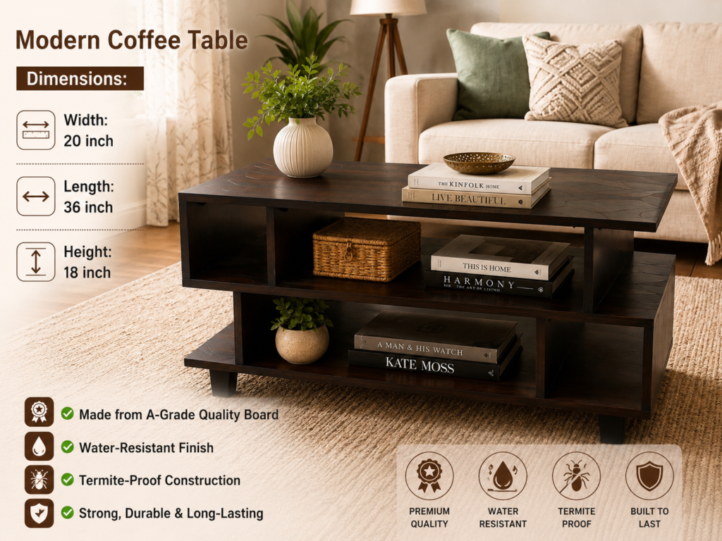 S Tea Pai Coffee Table in Brown – Modern Living Room Table