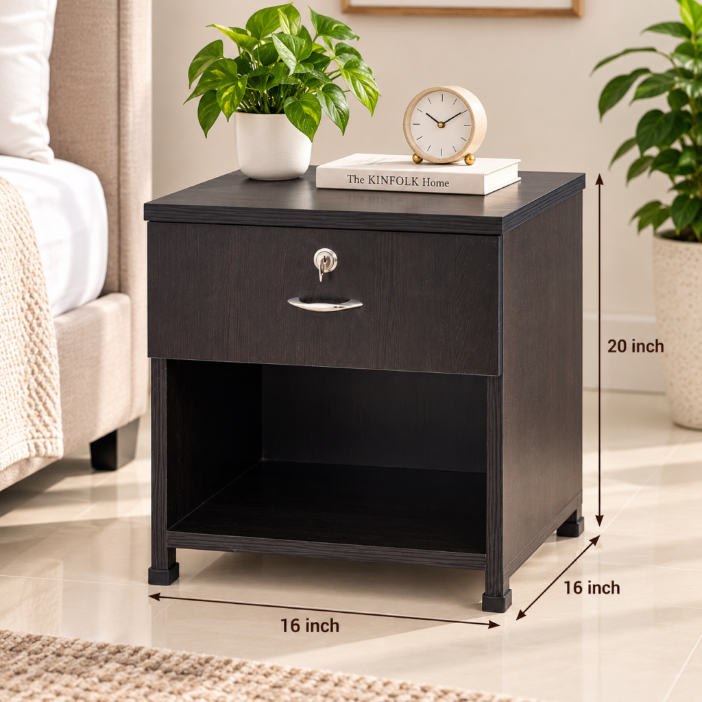 Bedside Table with Single Drawer Brown