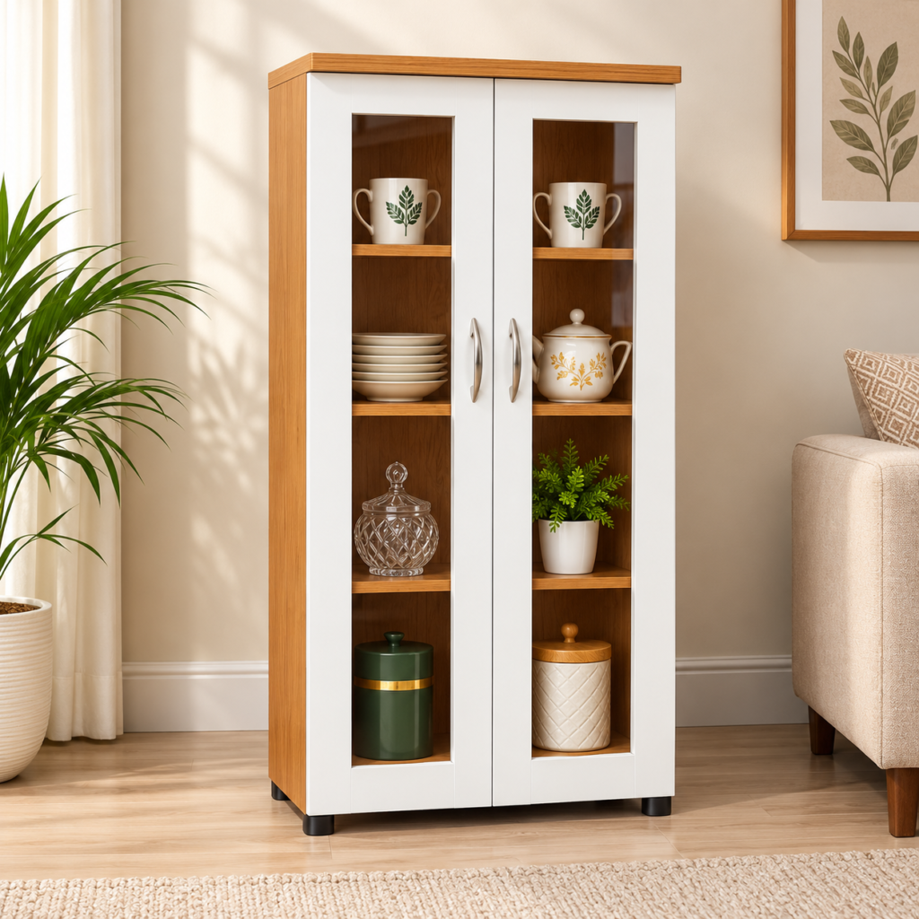 Display Cabinet with 4 Compartments, Multipurpose Showcase for Living Room