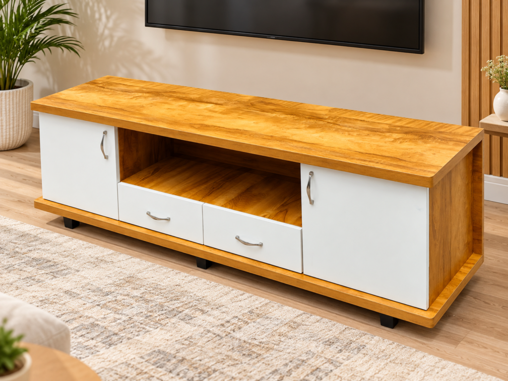 TV Cabinet with 2 Doors, Open Shelf & 2 Drawers