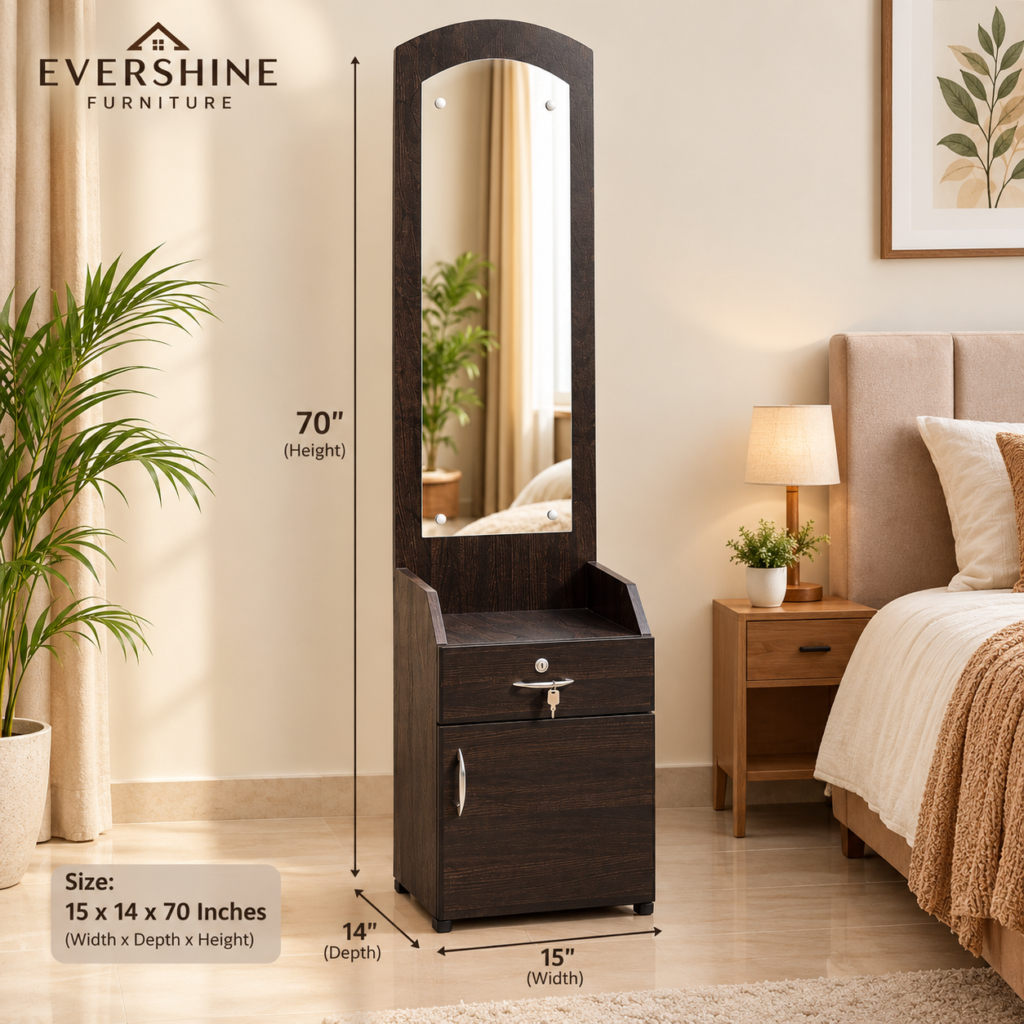 Dressing Table with Mirror, Drawer & Bottom Storage