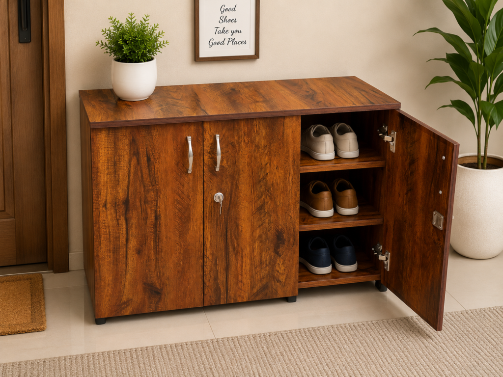 3 Door Shoe Rack - Walnut
