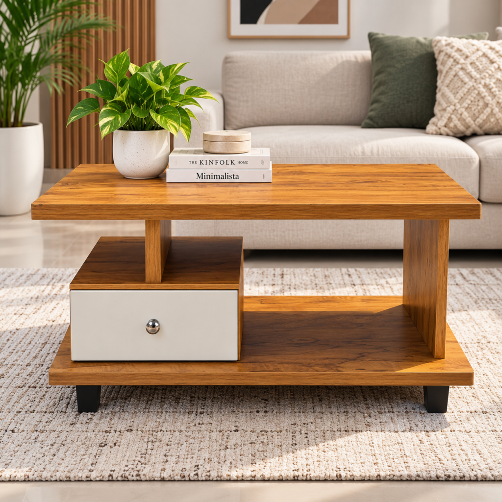 Modern Coffee Table – White & Nashwood