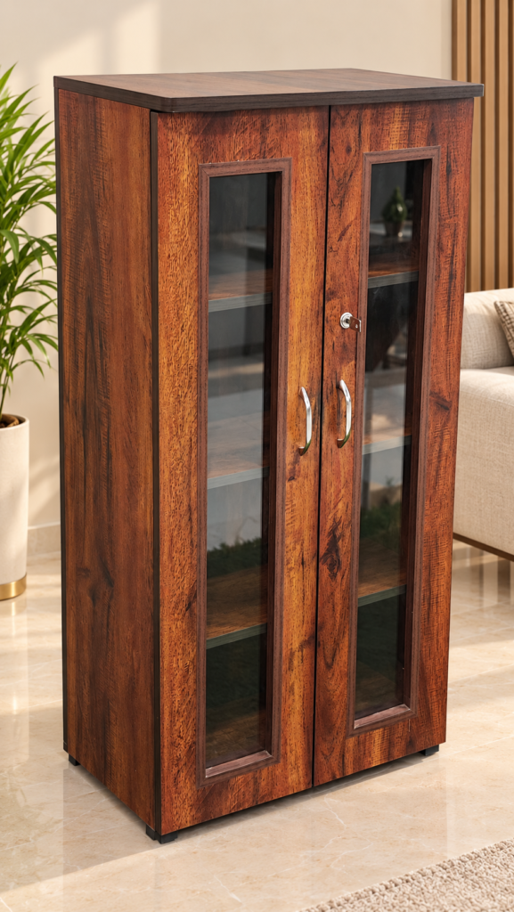 Crockery Unit / Showcase 24 x 48 x 14 Inches, 4 Compartment Wooden Display Cabinet with Glass Door