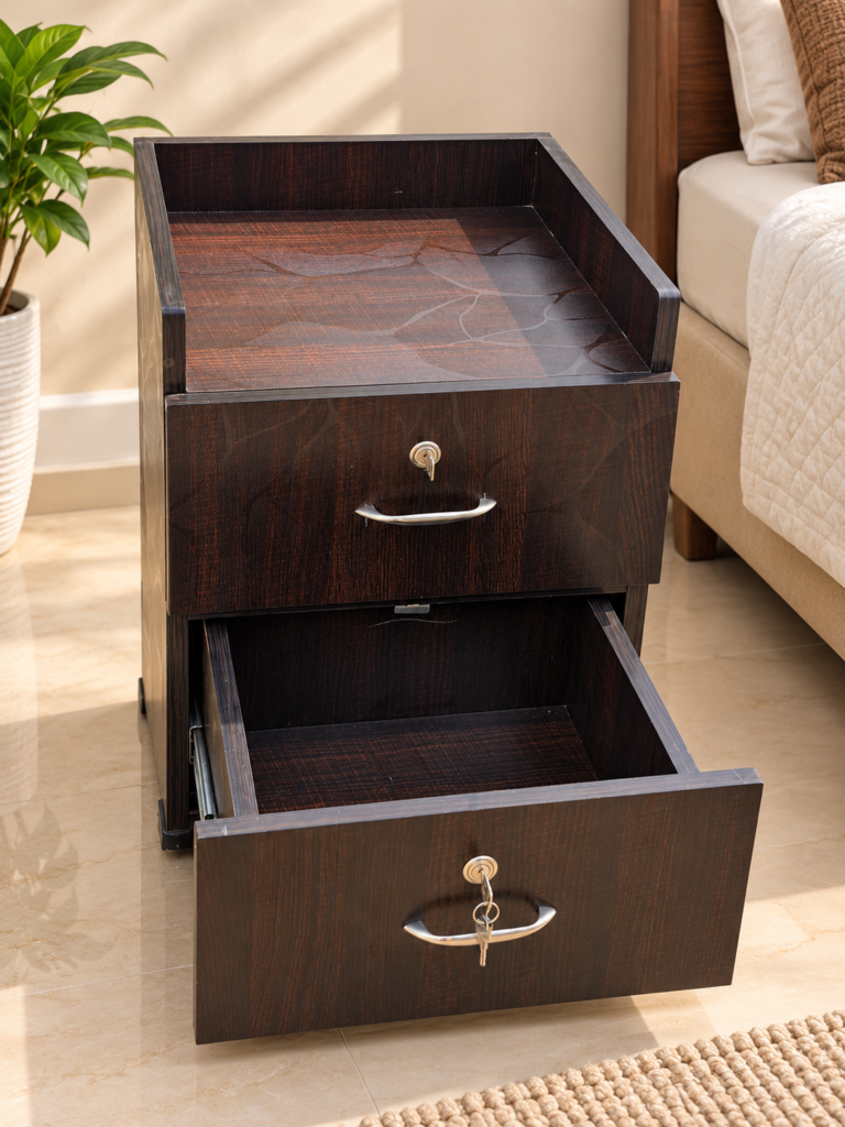 2 Drawer Bedside Table - Brown Finish