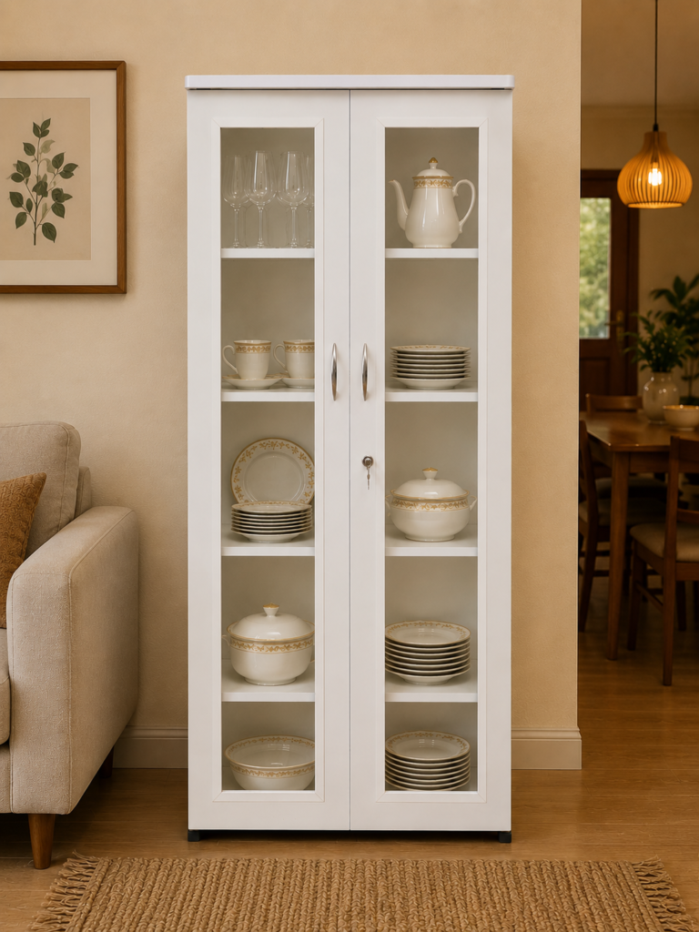 Crockery Unit / Showcase 24 x 60 x 14 Inches, 2 Door Glass Display Cabinet