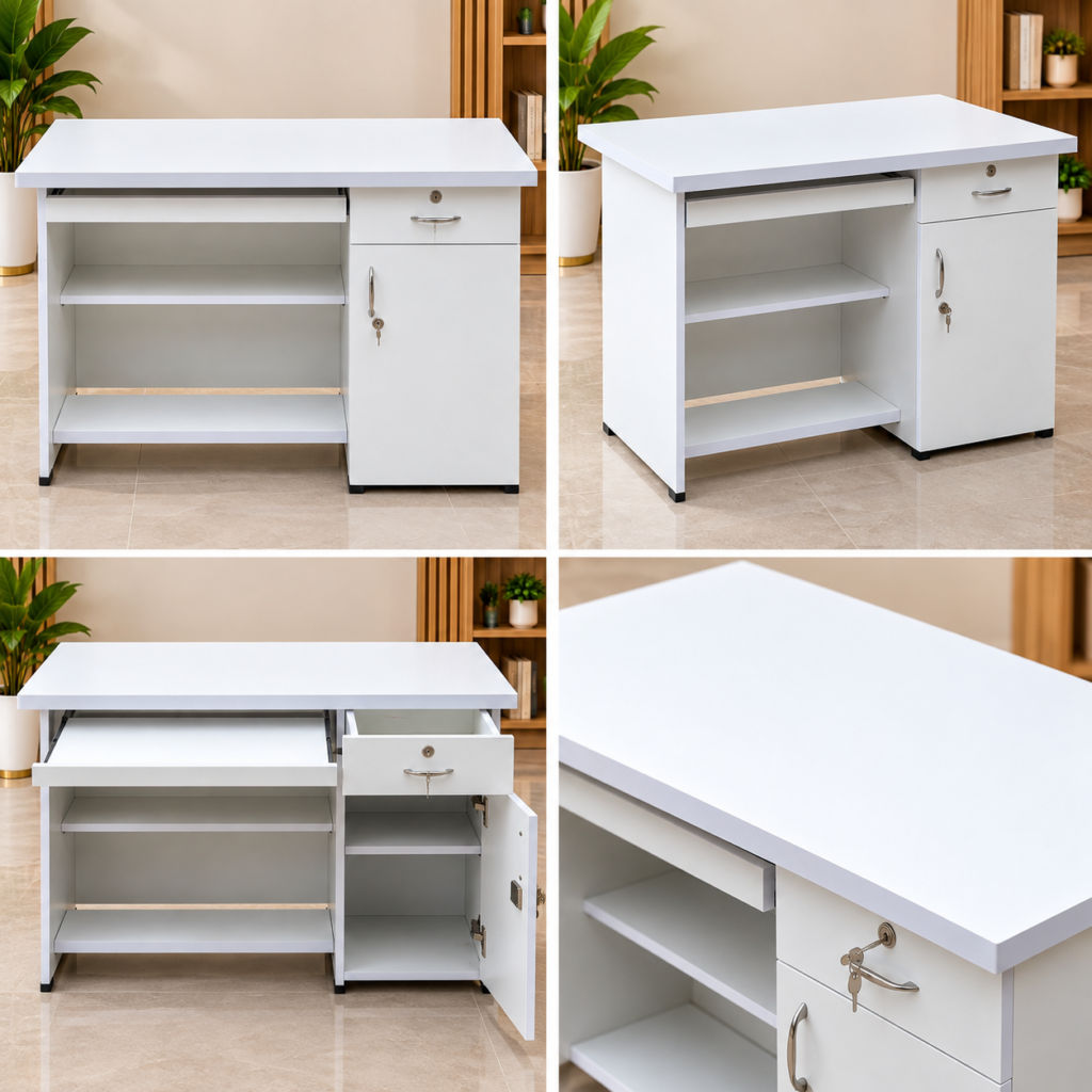 Study Work Table - Full White Finish