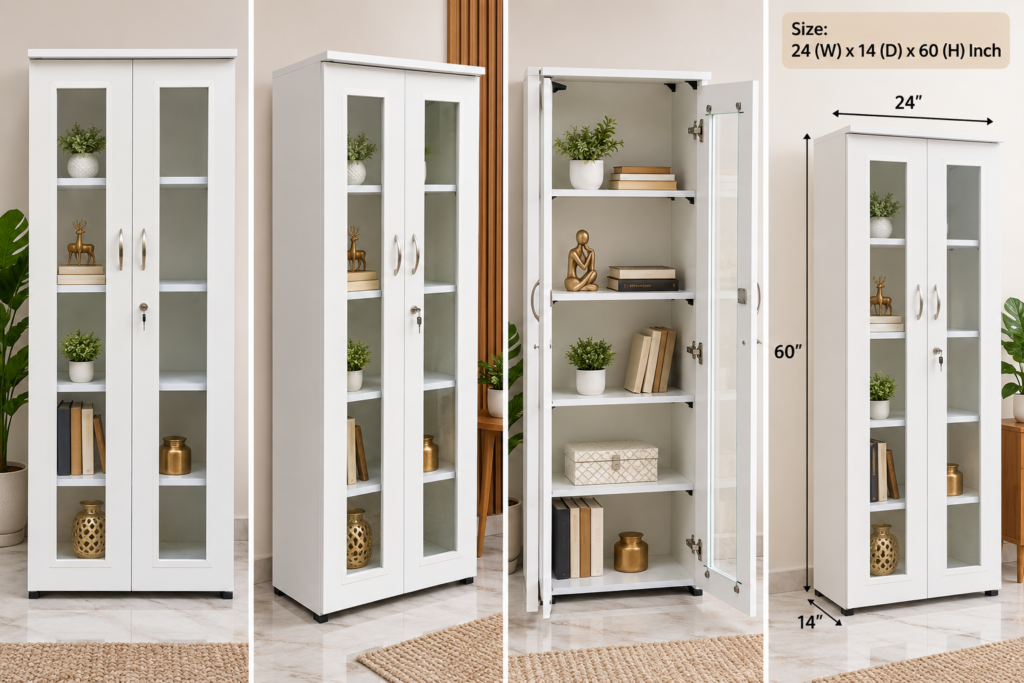 Crockery Unit / Showcase 24 x 60 x 14 Inches, 2 Door Glass Display Cabinet
