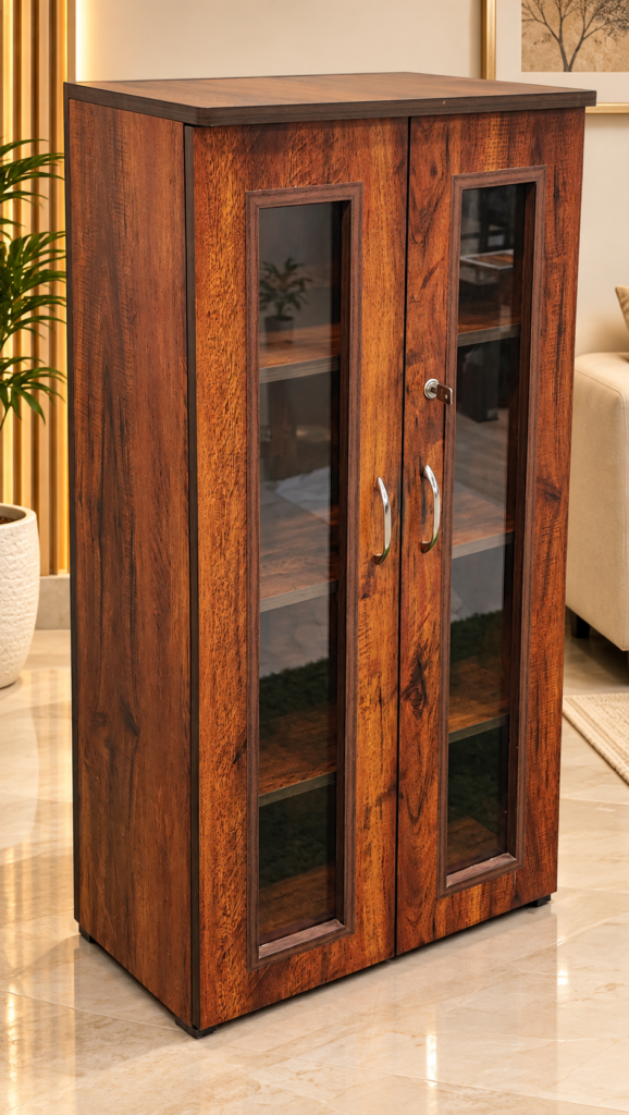 Crockery Unit / Showcase 24 x 48 x 14 Inches, 4 Compartment Wooden Display Cabinet with Glass Door