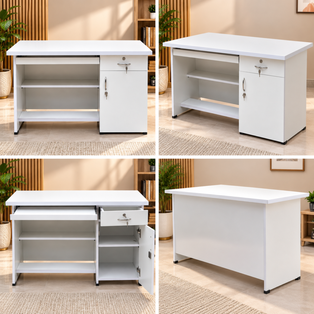 Study Work Table - Full White Finish