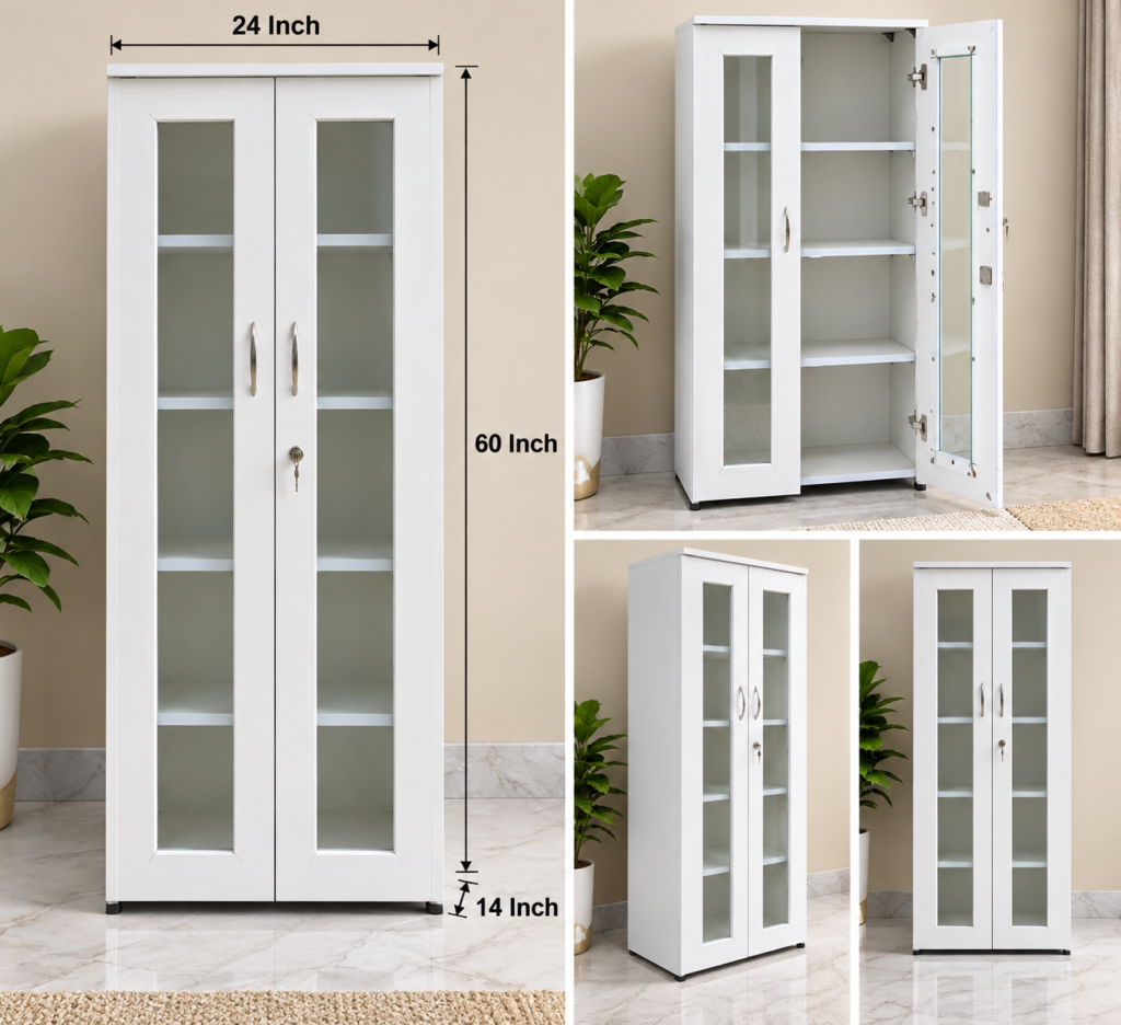 Crockery Unit / Showcase 24 x 60 x 14 Inches, 2 Door Glass Display Cabinet